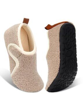 Adjustable Fleece-Lined Barefoot House Slippers with Non-Slip Rubber Sole